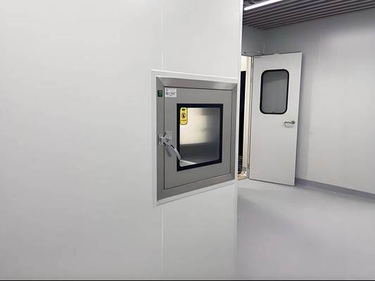 Armadietto di passaggio per camera bianca per il trasferimento controllato di oggetti. Posizionare, chiudere, attivare, prelevare. NON aprire entrambe le porte contemporaneamente.